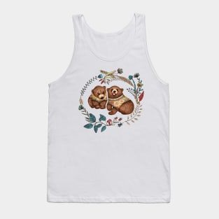 Whimsical Bear Pair with Fantasy Flora Tank Top